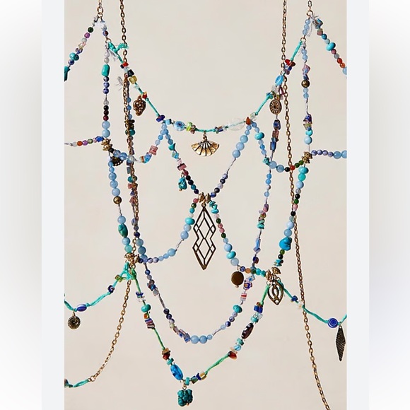 Free People Ariana Ost All Day Dream Shell & Pearl Body Chain - Turquoise | NWT - Picture 2 of 6